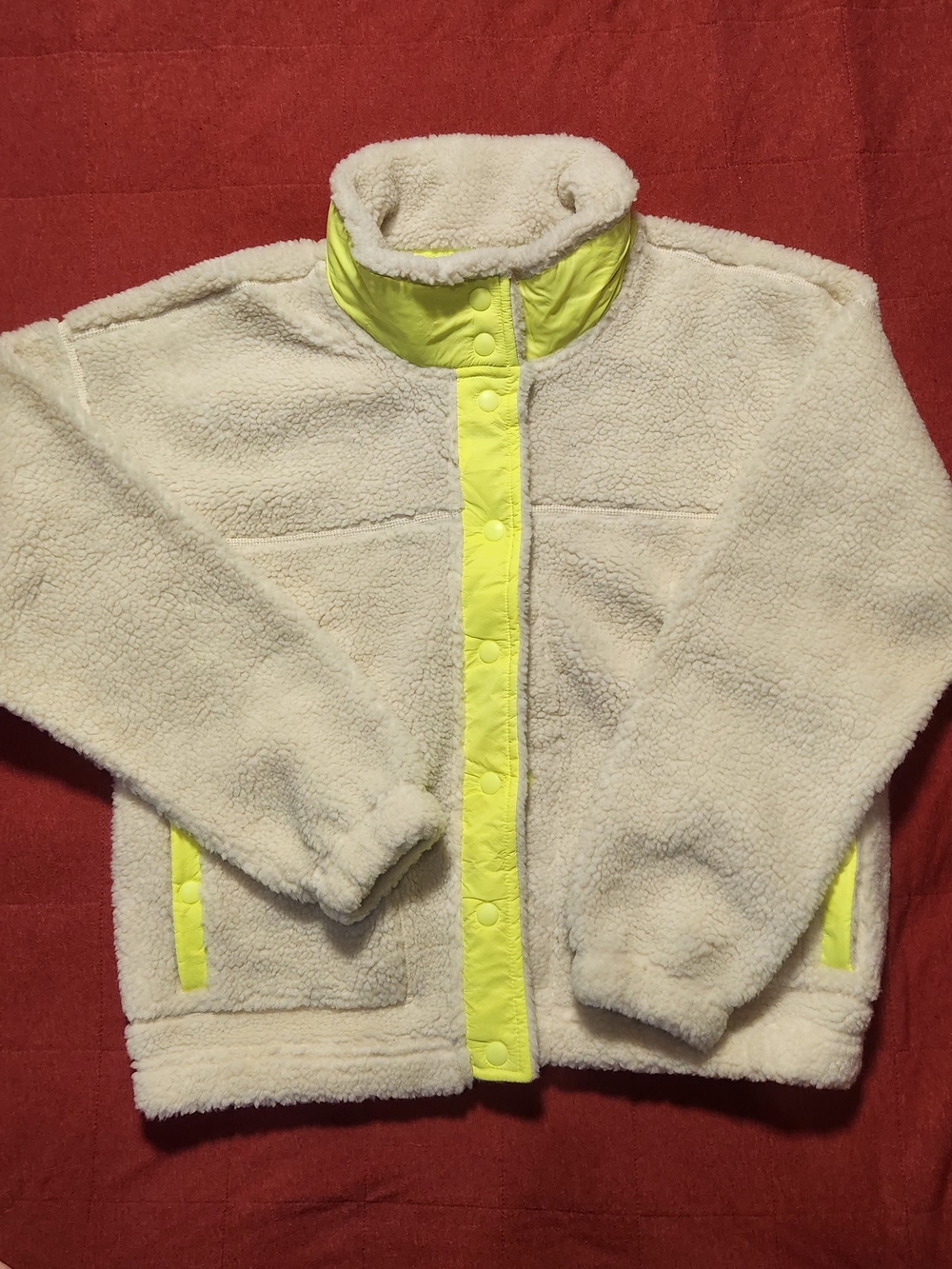 Old Navy Cream Sherpa Jacket with Yellow Trim